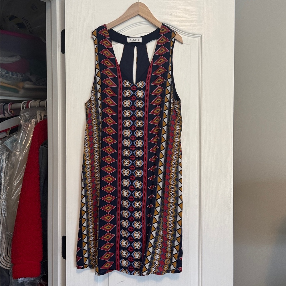 THML Navy and Yellow Sleeveless Dress